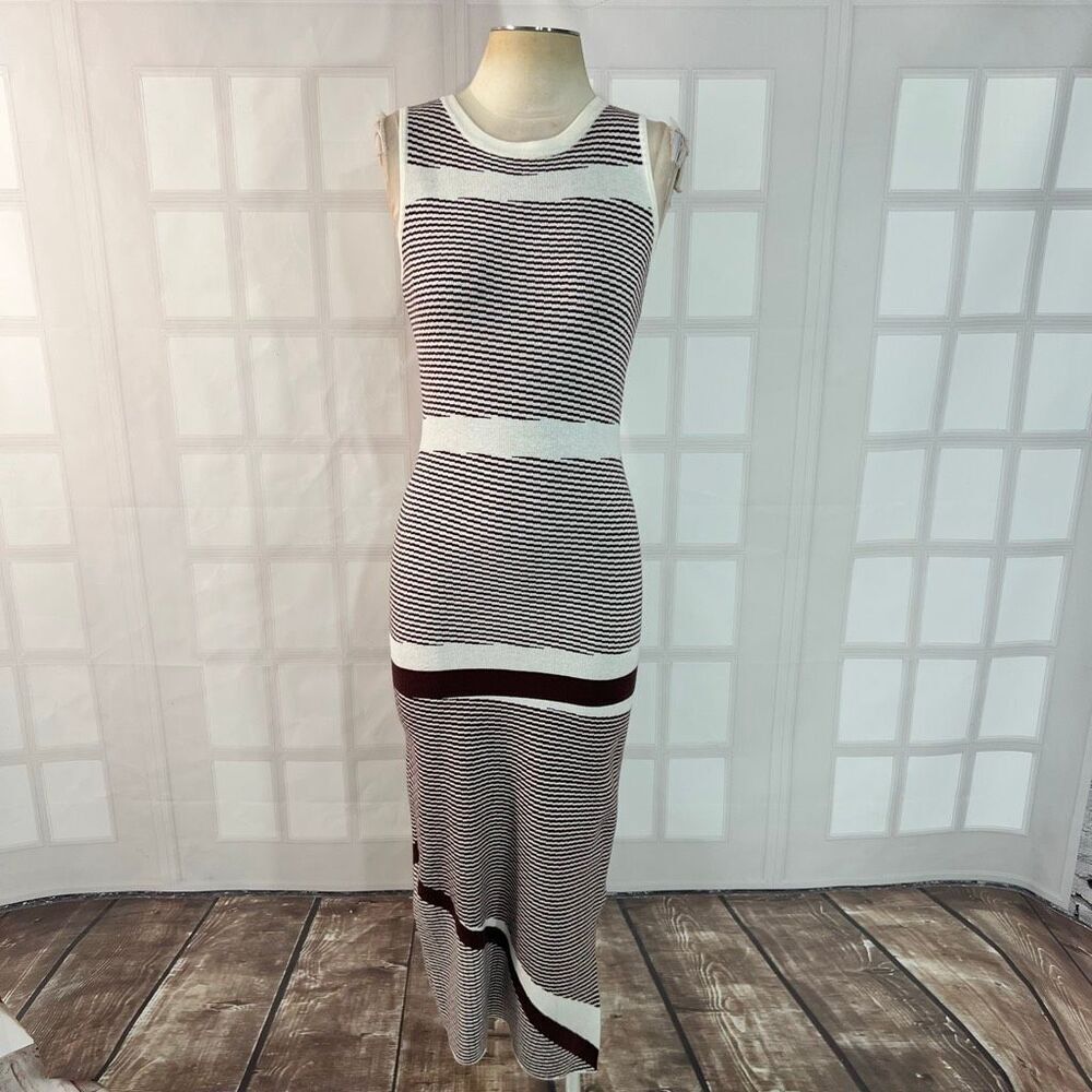 Petal & Pup Brown Stripe Kiah Knit Sleeveless Midi Bodycon Dress Size Large
